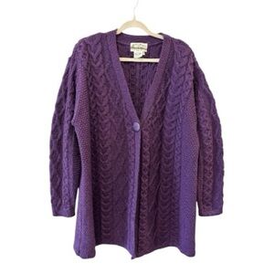 Aran Crafts 100% Merino Wool One Button Front Cardigan Purple Size XX-Large EUC